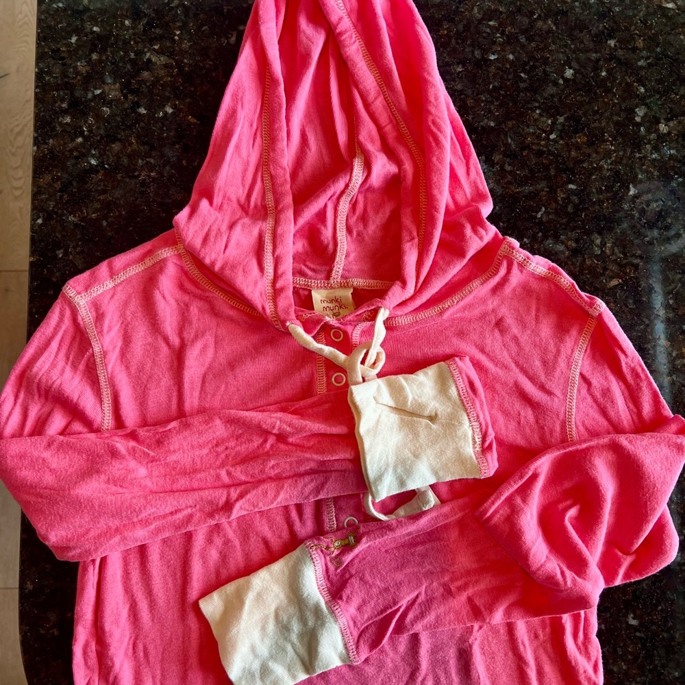 munki munki Pink and Cream Hooded Pajama Dress